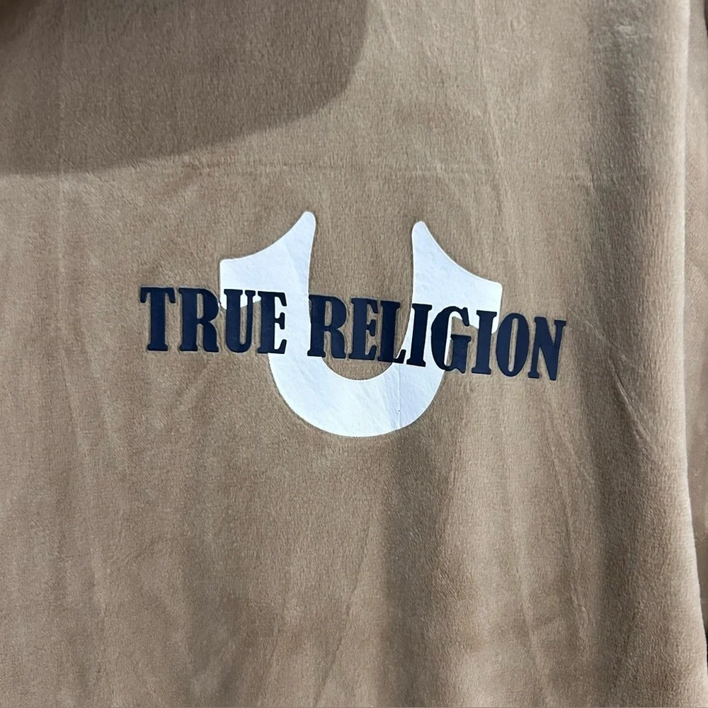 True Religion Tour Velour Track Jacket Men's L Tan Travertine Full Zip NWT